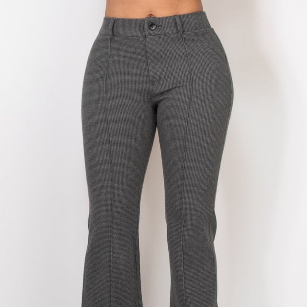 Women's Houndstooth Flare High-Rise Pants -  Gray